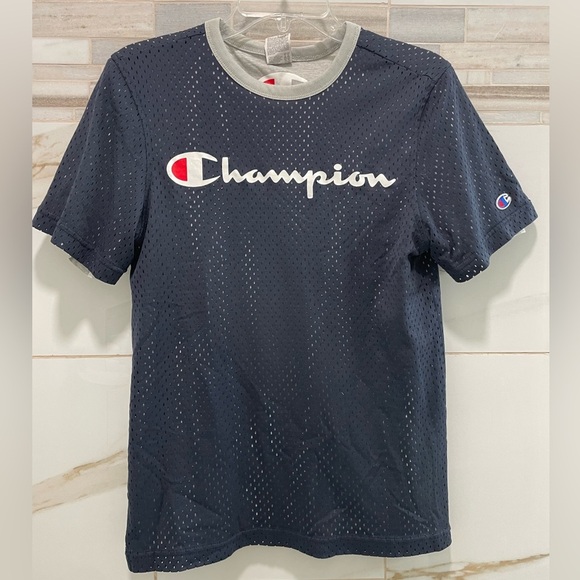 Champion Mens small  Reversible Mesh T-Shirt Double Dry Moisture Navy Blue Gray - Picture 3 of 7